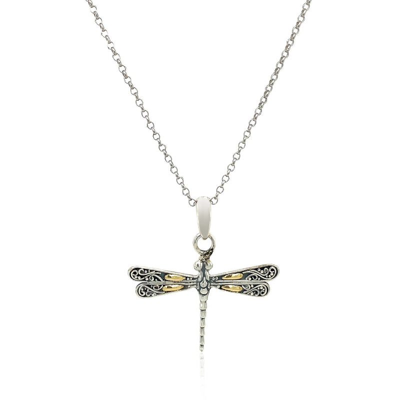 Bids.com 18k Yellow Gold and Sterling Silver Pendant in a Dragonfly Design Pendants