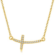 Bids.com 14k Yellow Gold Diamond Accented Curved Cross Necklace (.11cttw) Necklaces