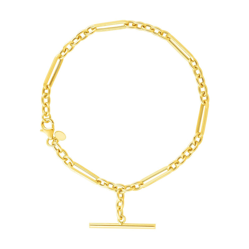 Bids.com 14k Yellow Gold 7 1/5 inch Alternating Oval and Round Chain Bracelet with Toggle Bracelets