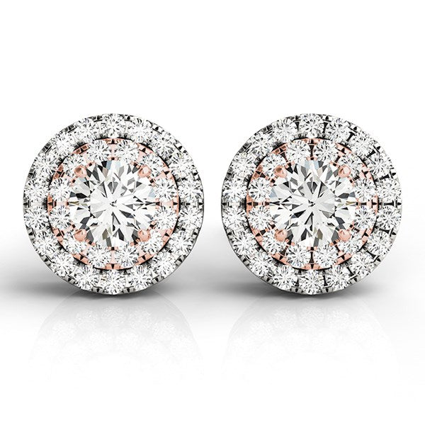 Bids.com 14k White and Rose Gold Round Halo Diamond Earrings (3/4 cttw) Earrings