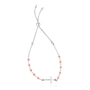 Bids.com Sterling Silver White and Rose Finish Adjustable Bracelet with Cross Bracelets