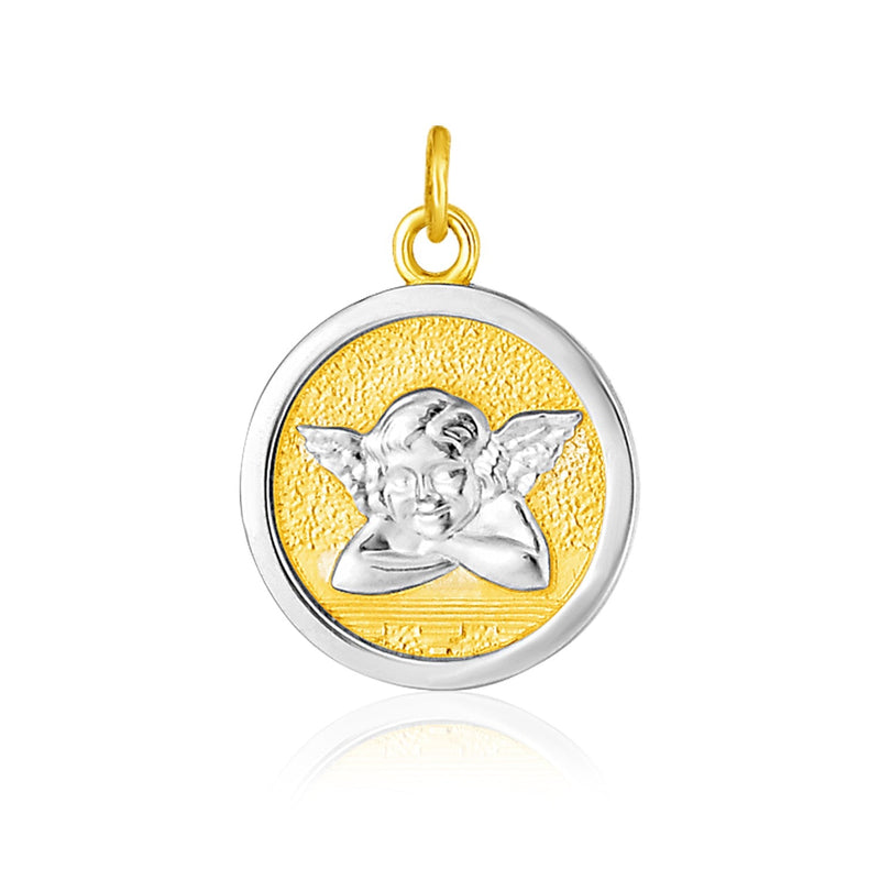 Bids.com 14k Two Tone Gold Round Angel Medal Pendant Pendants