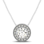 Bids.com Diamond Halo with Center Bezel in 14k White Gold (5/8 cttw) Necklaces