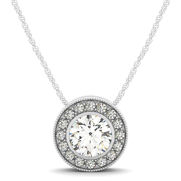 Bids.com Diamond Halo with Center Bezel in 14k White Gold (5/8 cttw) Necklaces