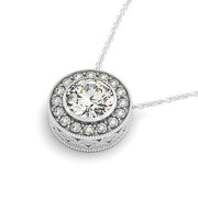 Bids.com Diamond Halo with Center Bezel in 14k White Gold (5/8 cttw) Necklaces
