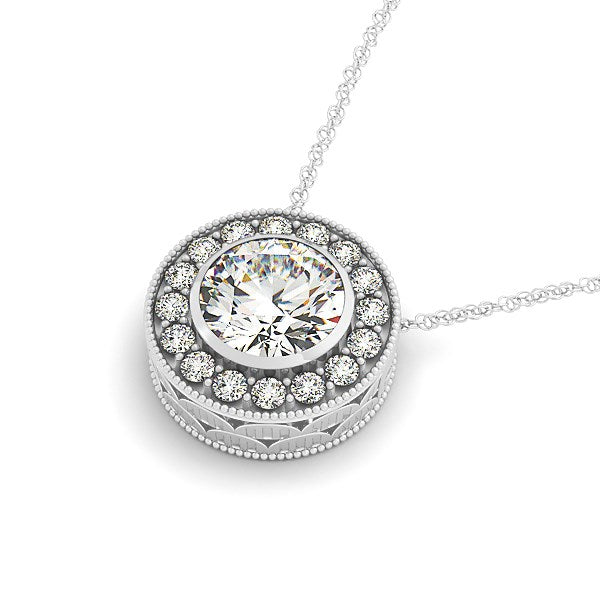 Bids.com Diamond Halo with Center Bezel in 14k White Gold (5/8 cttw) Necklaces