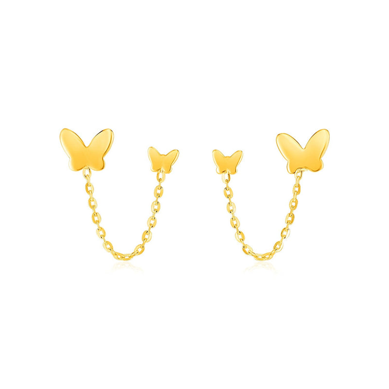 Bids.com 14k Yellow Gold Two Hole Post Earrings with Butterflies Earrings