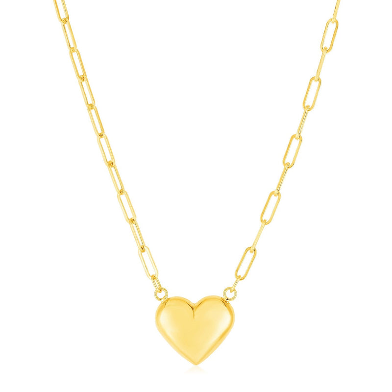 Bids.com 14k Yellow Gold Paperclip Chain Necklace with Puffed Heart Necklaces