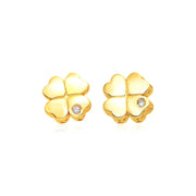 Bids.com 14k Yellow Gold Polished Four Leaf Clover Earrings with Diamonds Earrings