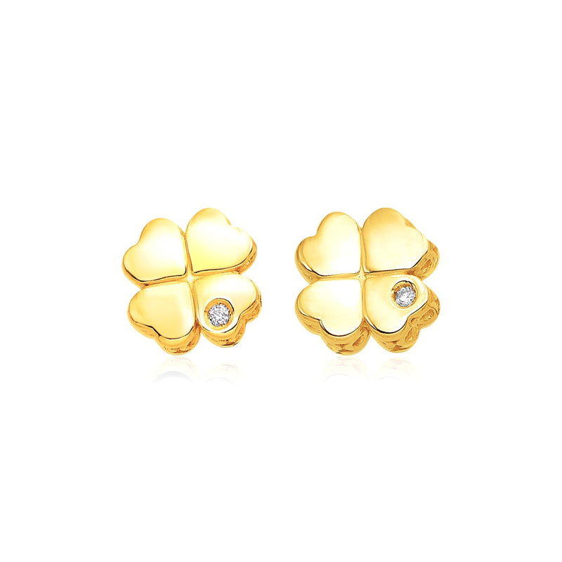 Bids.com 14k Yellow Gold Polished Four Leaf Clover Earrings with Diamonds Earrings