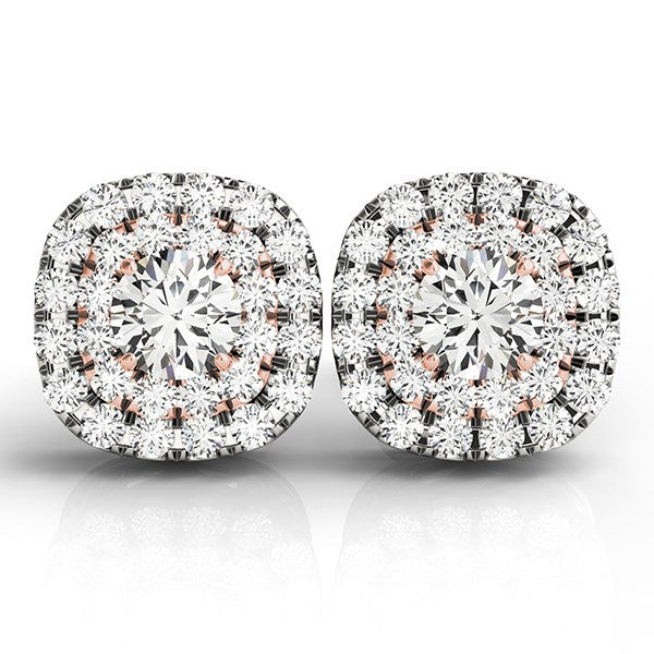 Bids.com 14k White and Rose Gold Cushion Shape Halo Diamond Earrings (3/4 cttw) Earrings