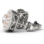 Bids.com 14k White and Rose Gold Cushion Shape Halo Diamond Earrings (3/4 cttw) Earrings