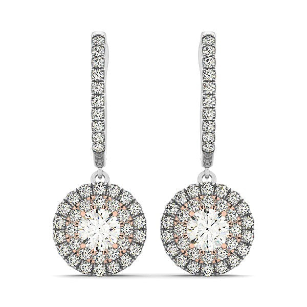 Bids.com 14k White And Rose Gold Drop Diamond Earrings with a Halo Design (3/4 cttw) Earrings