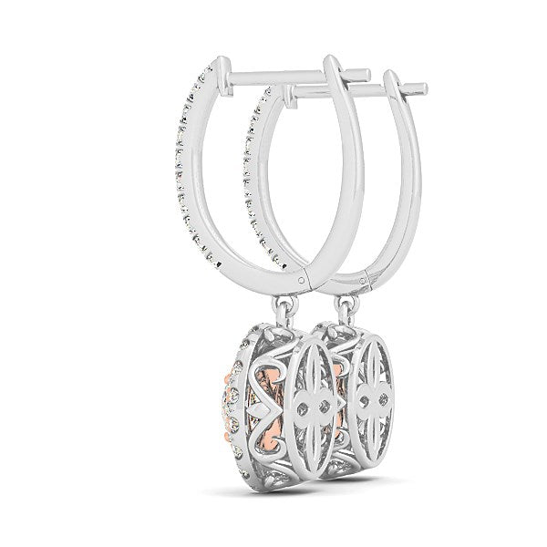 Bids.com 14k White And Rose Gold Drop Diamond Earrings with a Halo Design (3/4 cttw) Earrings