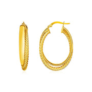 Bids.com 14k Yellow Gold Two Part Textured Twisted Oval Hoop Earrings Earrings White Smoke Yellow Gold