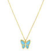 Bids.com 14k Yellow Gold High Polish Butterfly Turquoise Paste Necklace Necklaces