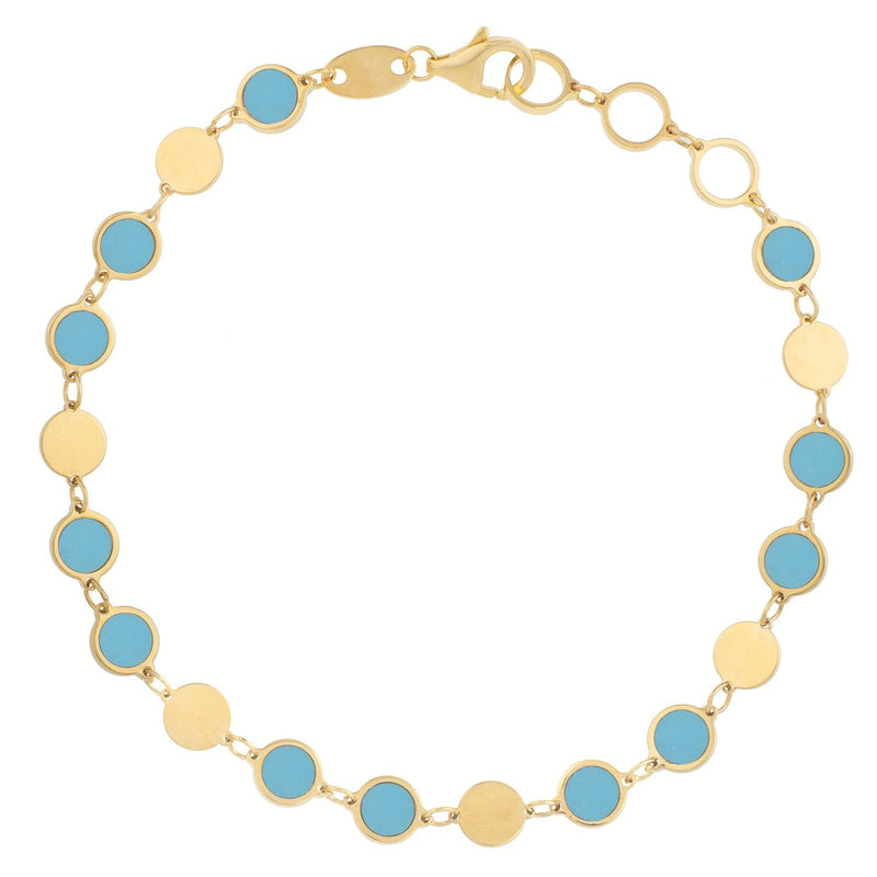 Bids.com 14k Yellow Gold Turquoise Geometric Mirror Gem Chain Bracelet (5.00 mm) Bracelets