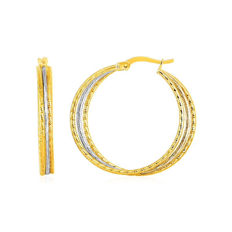 Bids.com Three Part Textured Hoop Earrings in 14k Yellow and White Gold Earrings