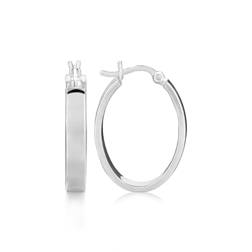 Bids.com Sterling Silver Flat Style Oval Hoop Earrings with Rhodium Plating Earrings