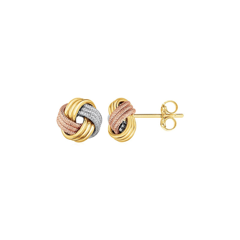 Bids.com Love Knot Post Earrings in 14k Tri Color Gold Earrings