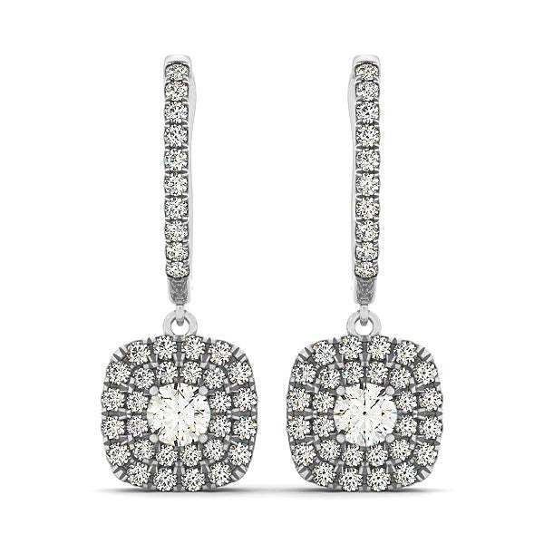 Bids.com 14k White Gold Double Halo Cushion Outer Shaped Diamond  Earrings (3/4 cttw) Earrings