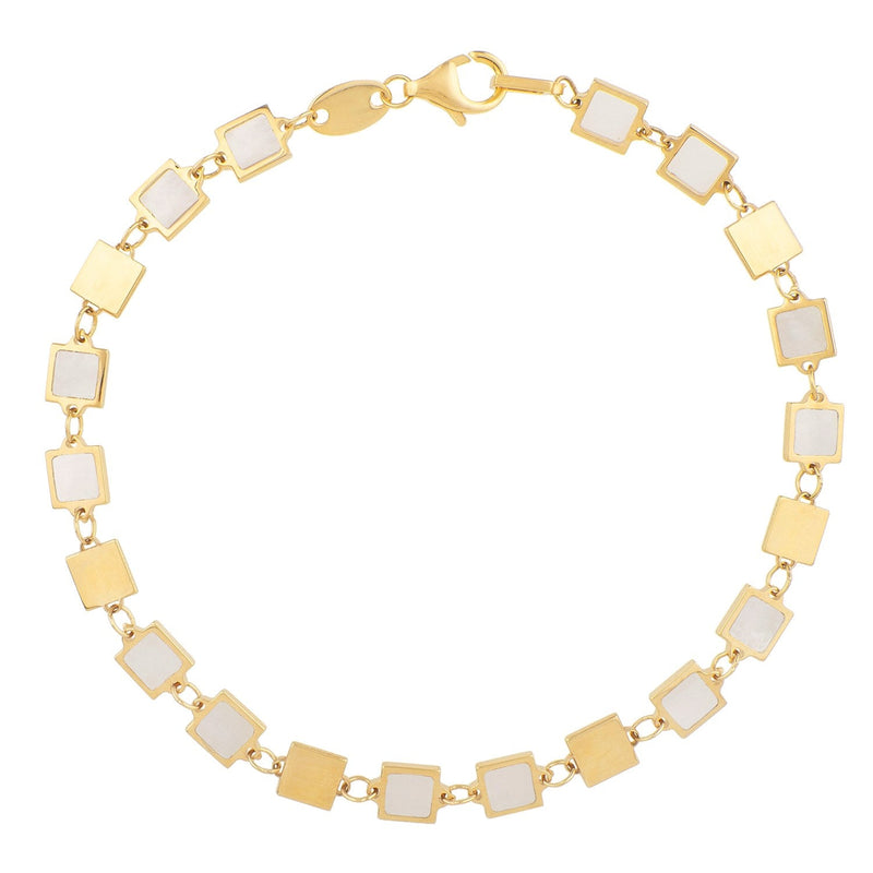 Bids.com 14k Yellow Gold MOP Geometric Mirror Gem Chain Bracelet (5.00 mm) Bracelets