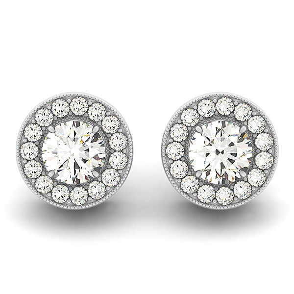 Bids.com 14k White Gold Round Diamond Halo Milgrain Border Earrings (3/4 cttw) Earrings