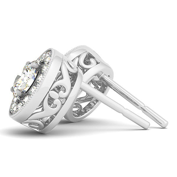 Bids.com 14k White Gold Round Diamond Halo Milgrain Border Earrings (3/4 cttw) Earrings