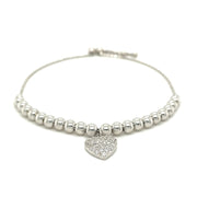 Bids.com Adjustable Bead Bracelet with Round Charm and Cubic Zirconias in Sterling Silver Bracelets