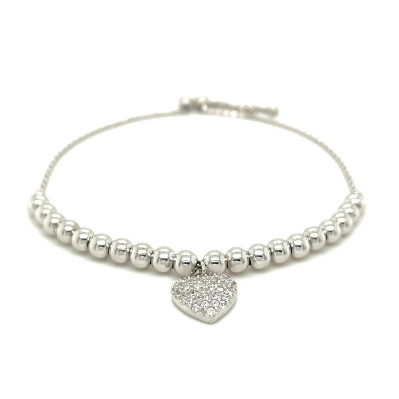 Bids.com Adjustable Bead Bracelet with Round Charm and Cubic Zirconias in Sterling Silver Bracelets