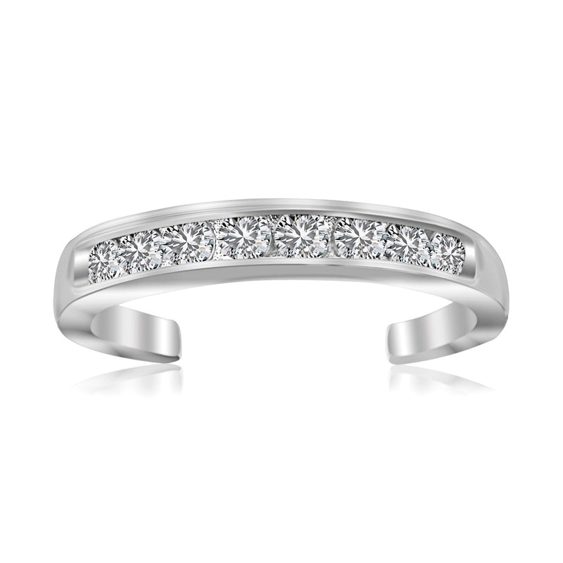 Bids.com Sterling Silver Rhodium Finished Toe Ring with White Tone Cubic Zirconia Accents Rings