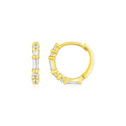 Bids.com 14k Yellow Gold Petite Hoop Earrings with Baguette Cubic Zirconias Earrings