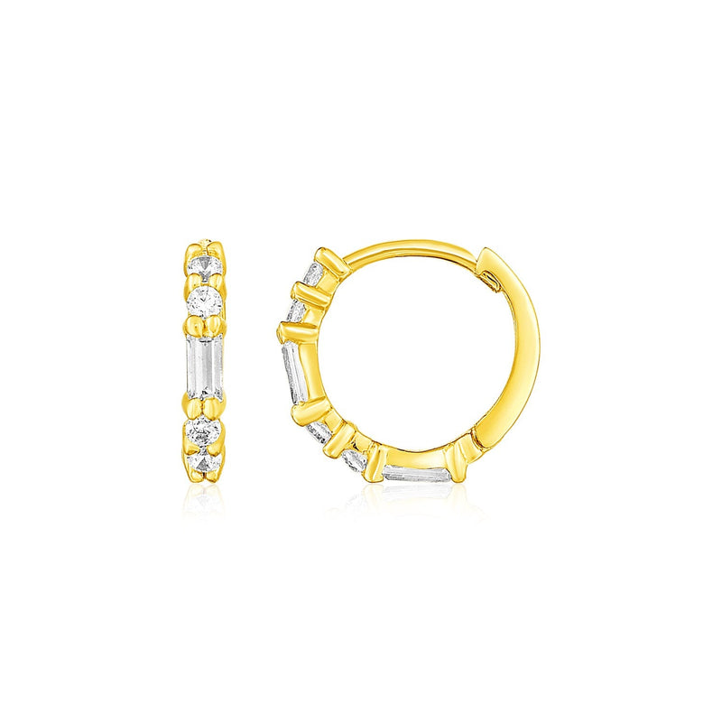 Bids.com 14k Yellow Gold Petite Hoop Earrings with Baguette Cubic Zirconias Earrings