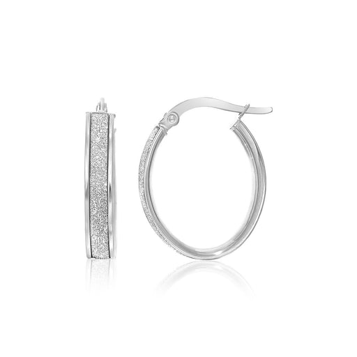 Bids.com 14k White Gold Glitter Center Oval Hoop Earrings Earrings