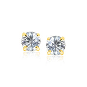 Bids.com 14k Yellow Gold Stud Earrings with White Hue Faceted Cubic Zirconia Earrings