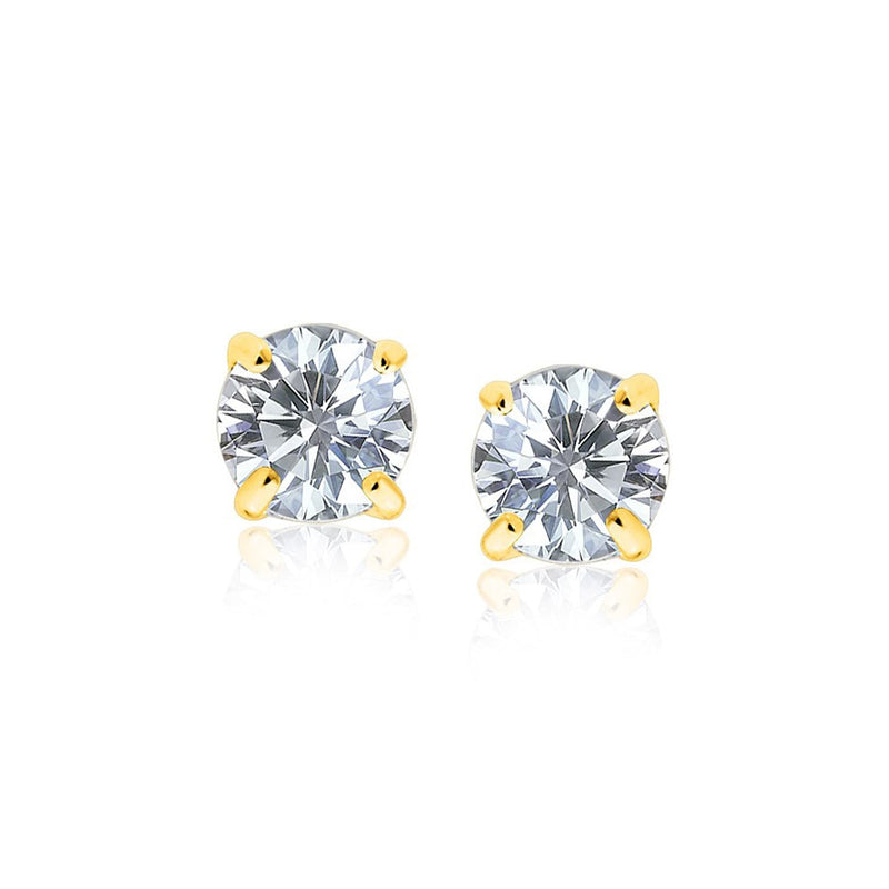 Bids.com 14k Yellow Gold Stud Earrings with White Hue Faceted Cubic Zirconia Earrings