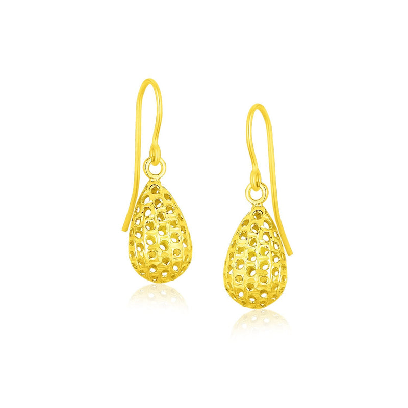 Bids.com 14k Yellow Gold Teardrop Drop Earrings with Honeycomb Texture Earrings