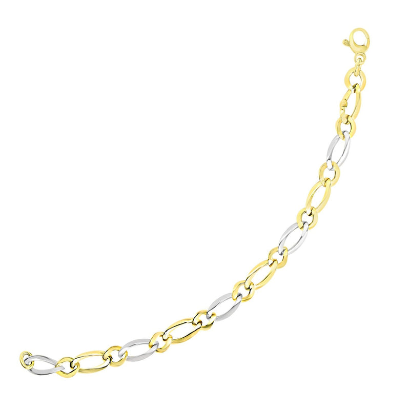 Bids.com 14k Two-Tone Gold Figaro Chain Bracelet with Long and Short Links Bracelets