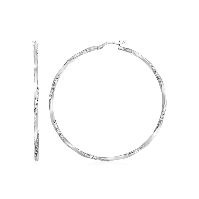 Bids.com Matte and Textured Twisted Hoop Earrings in Sterling Silver Earrings