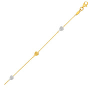 Bids.com 14k Two-Toned Yellow and White Gold Anklet with Textured Hearts Accessories