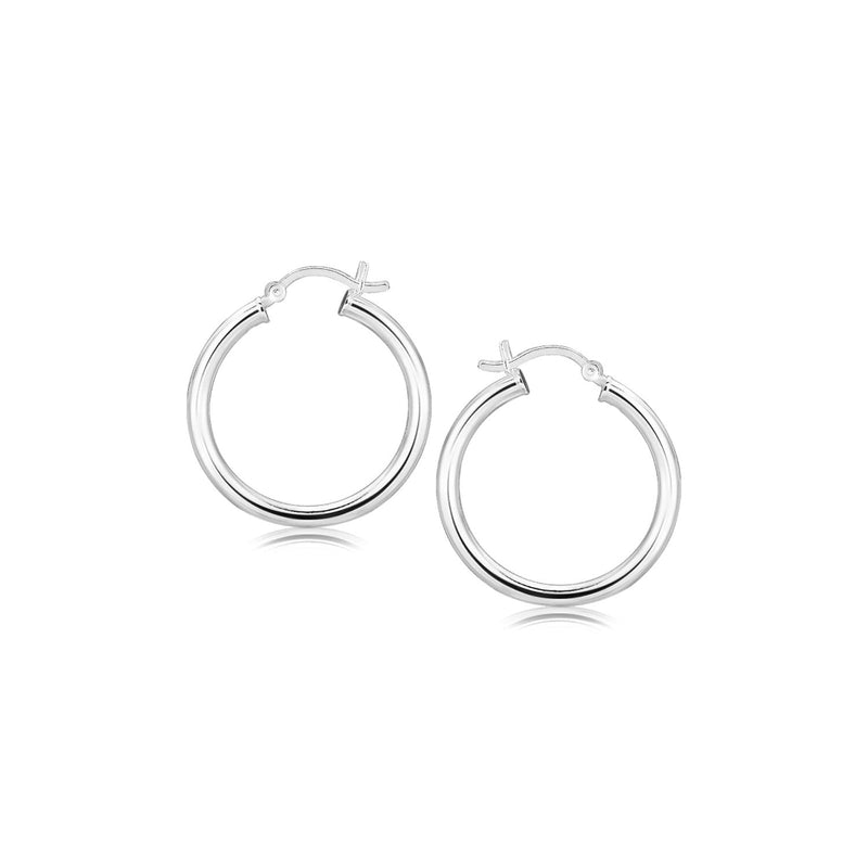 Bids.com Sterling Silver Rhodium Plated Polished Look Hoop Earrings (25mm) Earrings