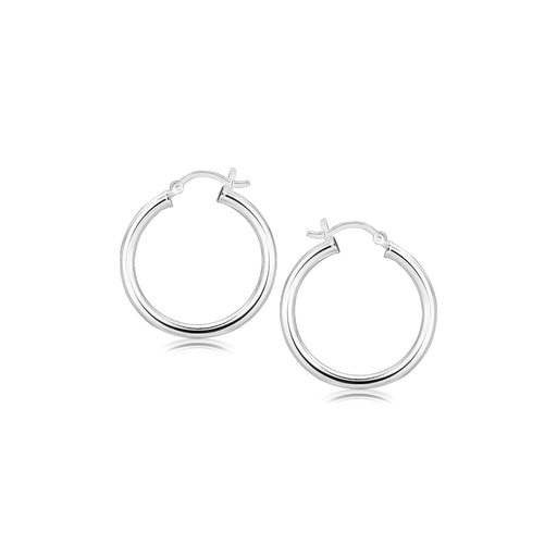 Bids.com Sterling Silver Rhodium Plated Polished Look Hoop Earrings (25mm) Earrings