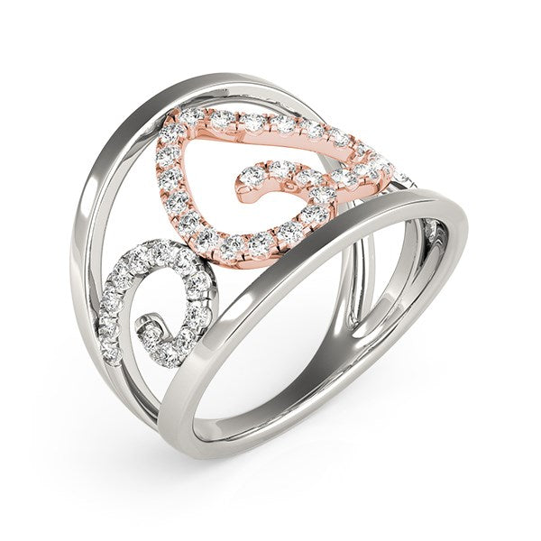 Bids.com Heart Motif Filigree Style Diamond Ring in 14k White And Rose Gold (1/4 cttw) Rings