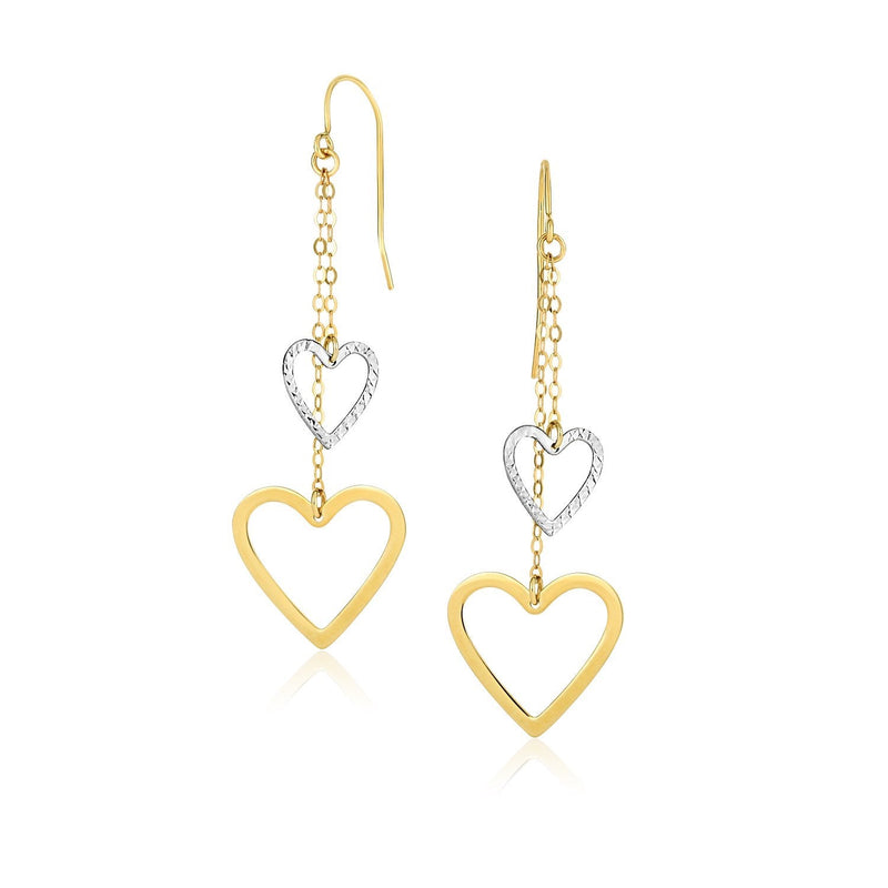 Bids.com 10k Two-Tone Gold Cutout Heart Chain Dangling Earrings Earrings