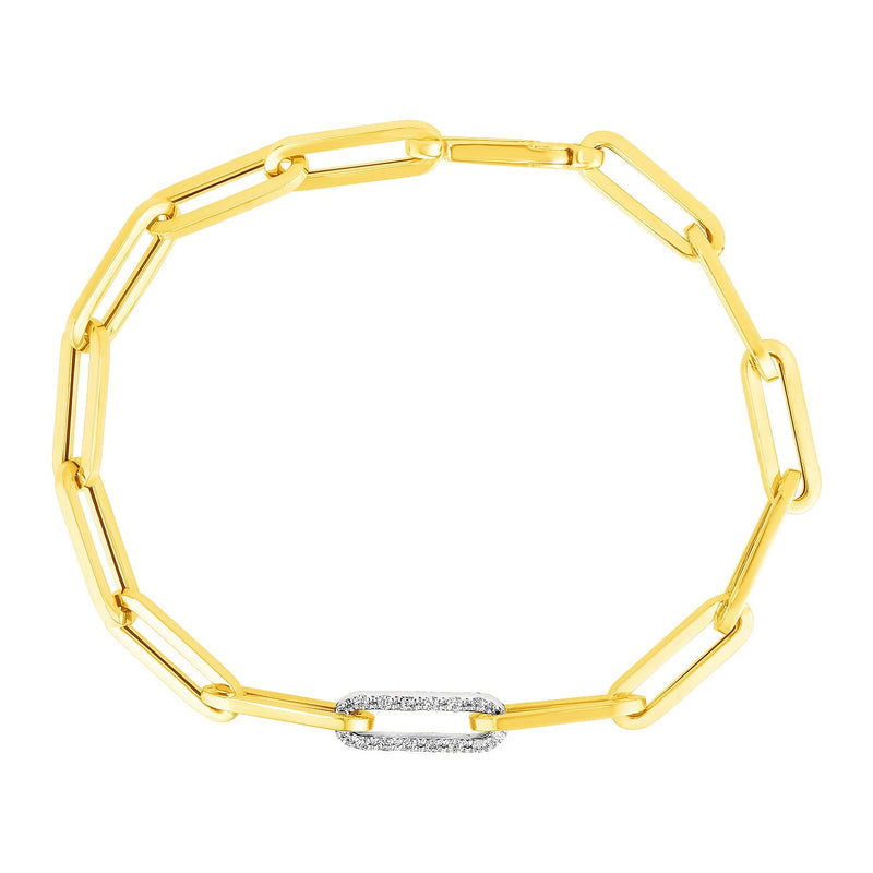 Bids.com 14k Yellow Gold Paperclip Chain Bracelet with Diamond Link Bracelets