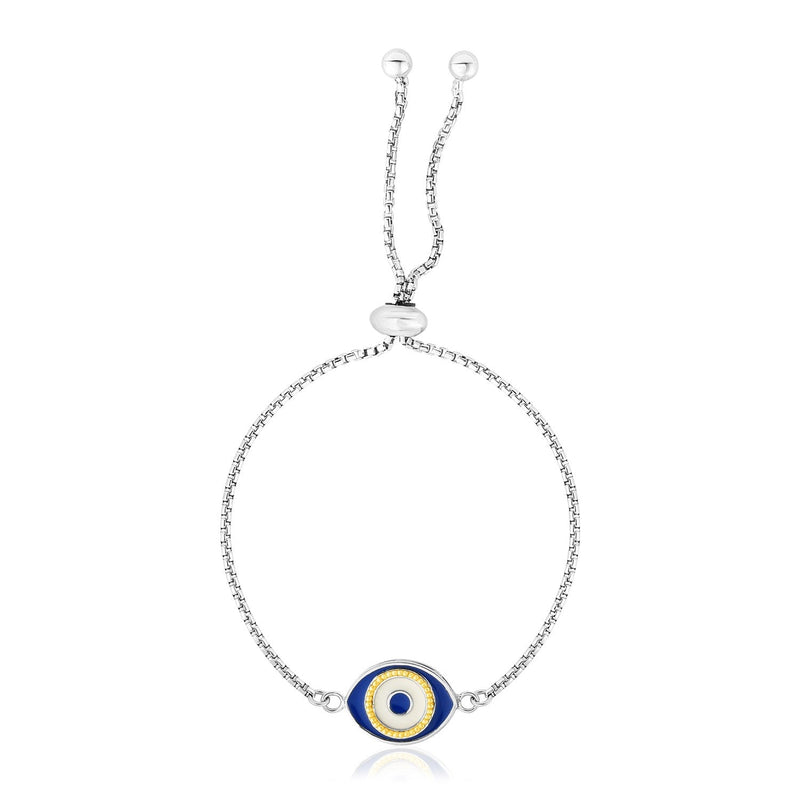 Bids.com Sterling Silver Adjustable Two Toned Enameled Evil Eye Friendship Bracelet Bracelets