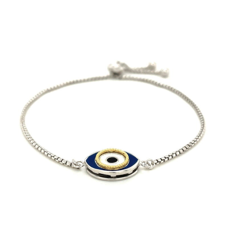 Bids.com Sterling Silver Adjustable Two Toned Enameled Evil Eye Friendship Bracelet Bracelets