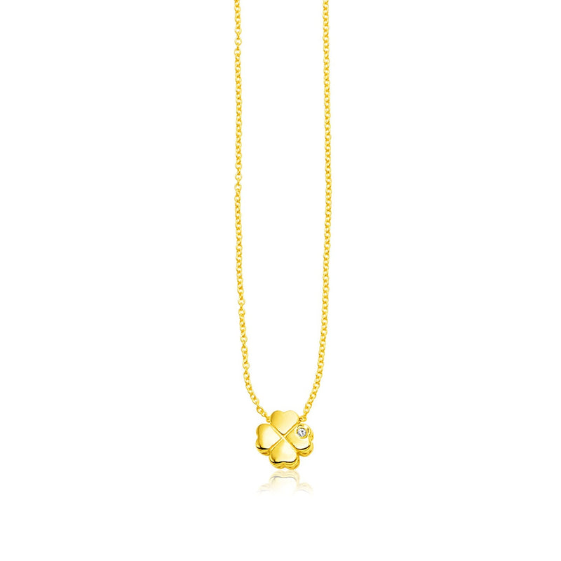Bids.com 14k Yellow Gold Polished Four Leaf Clover Necklace with Diamond Necklaces