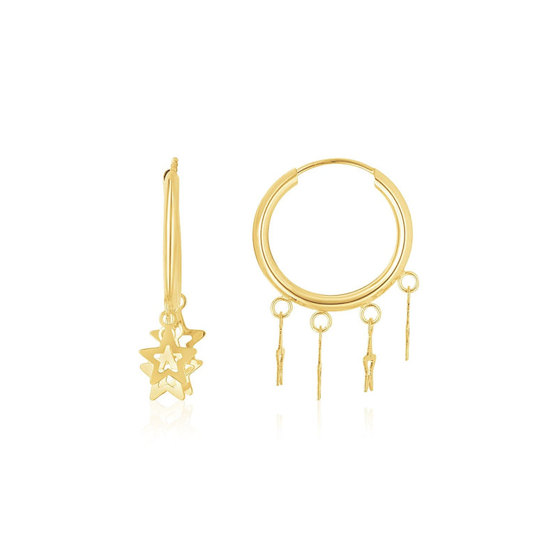 Bids.com 14K Yellow Gold Endless Star Charm Huggie Hoop Earrings Earrings