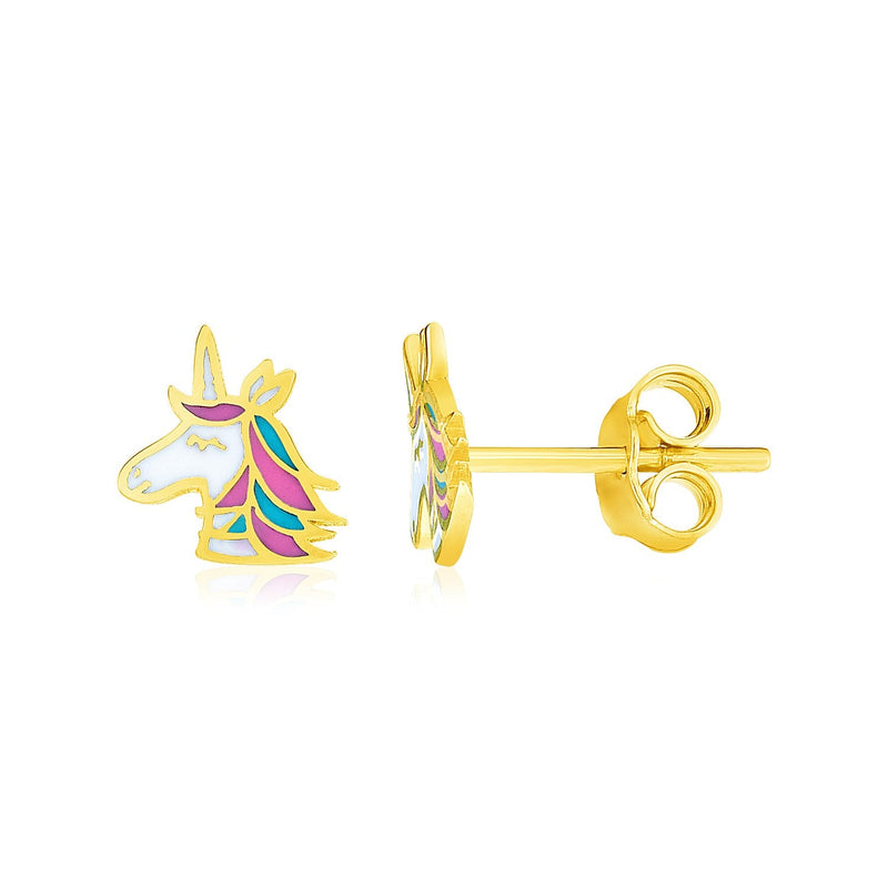 Bids.com 14k Yellow Gold Enameled Unicorn Childrens Earrings Earrings